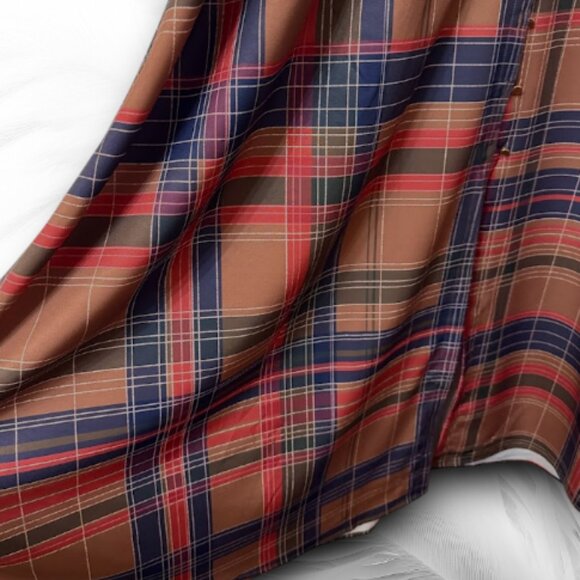 Plaid Long Sleeve Maxi Shirt Dress With Belt – Brown Navy Red - Picture 4 of 11